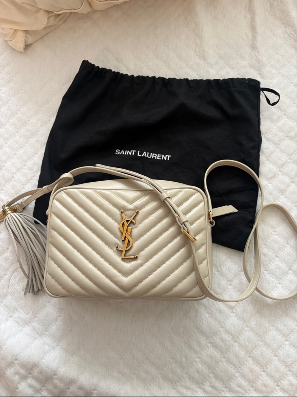 Saint Laurent Ivory Quilted Crossbody Bag